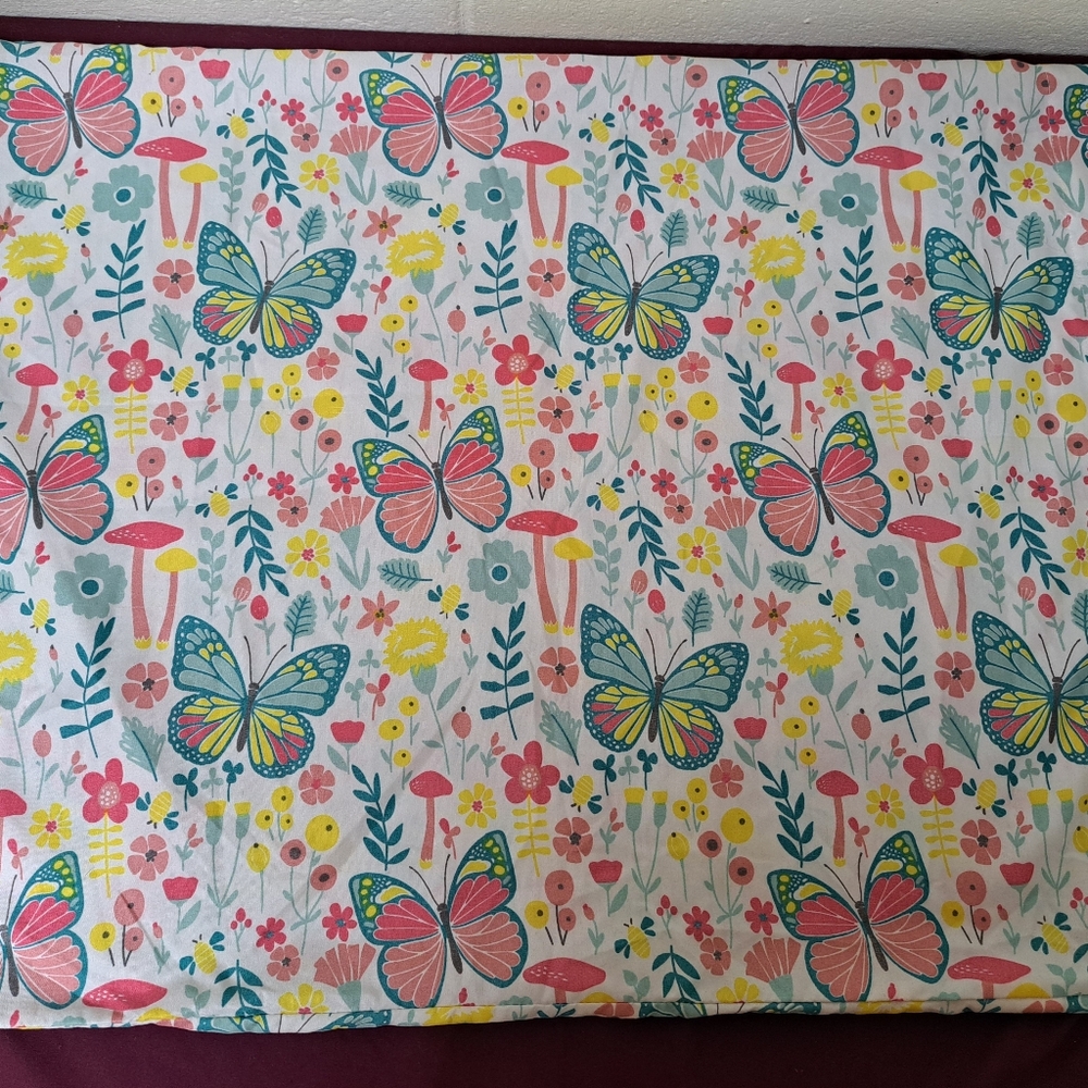 Butterfly and Mushroom Floral Standard Size Pillowcase.
